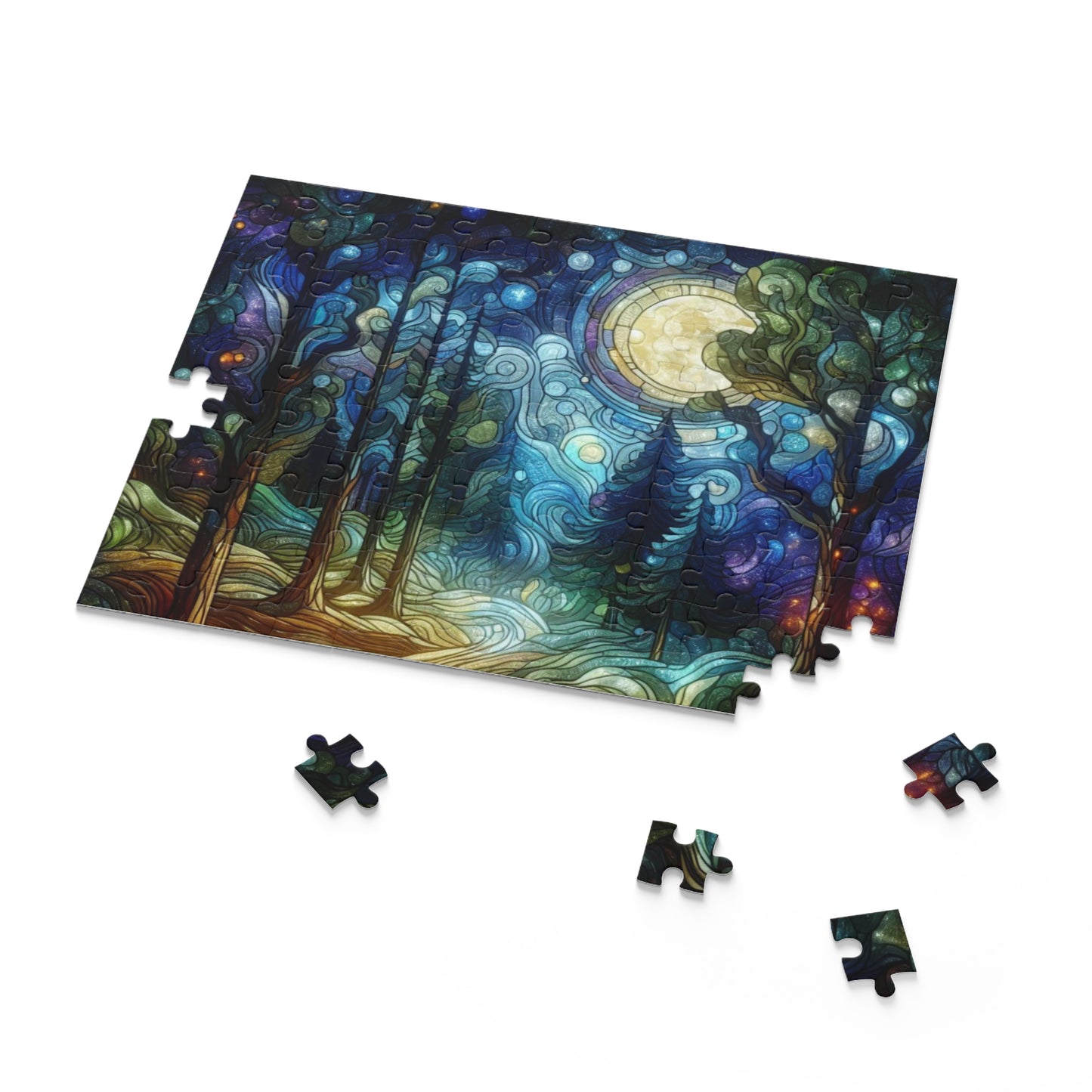 Puzzle, Forest Jigsaw Stained Glass Art, 120 252 500-Piece Wood, Table Game, Family Fun, Relaxing Challenge, Holiday Gift