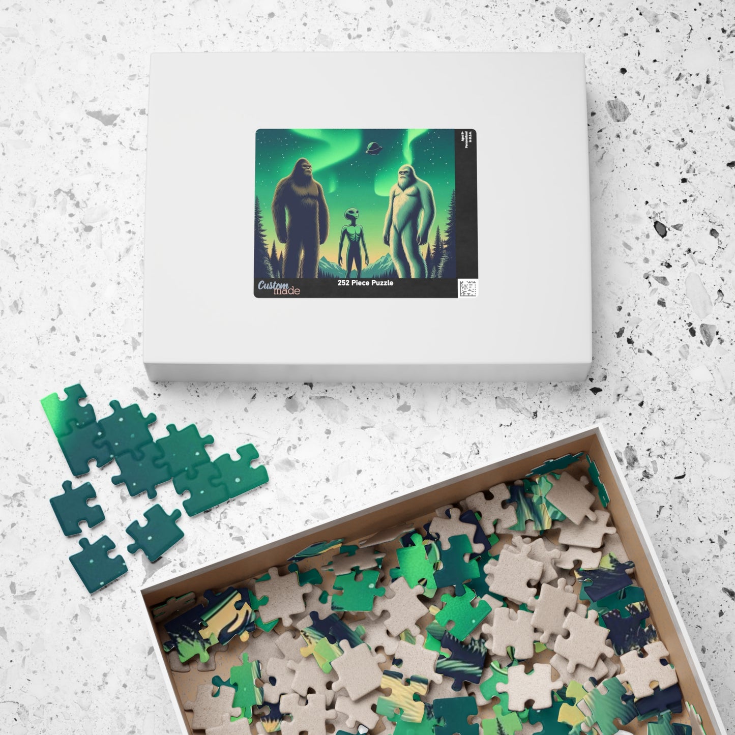 Bigfoot Alien Yeti Northern Lights Puzzle - Relaxation Mindfulness Jigsaw Educational Toy,