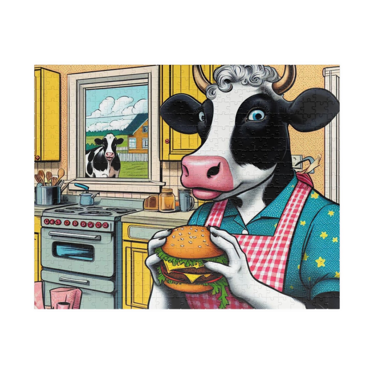 Funny Puzzle, Cow Eating Cheeseburger, Brainteaser, Relaxation Activity, Educational Toy, Great Gift for Jigsaw Lovers