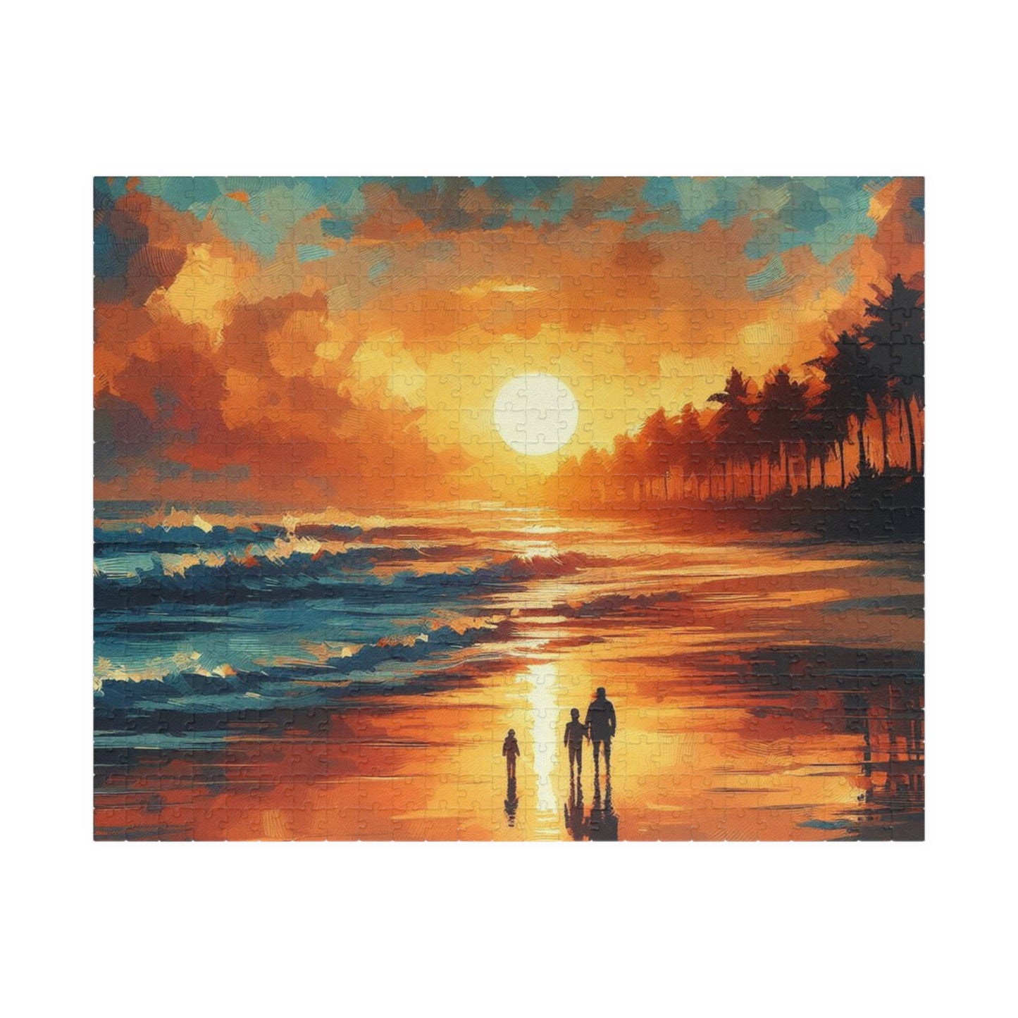 Impressionist Puzzle, Van-Gogh Inspired Jigsaw, Family on Beach at Sunrise, Brainteaser, Relaxation Activity, Great Gift