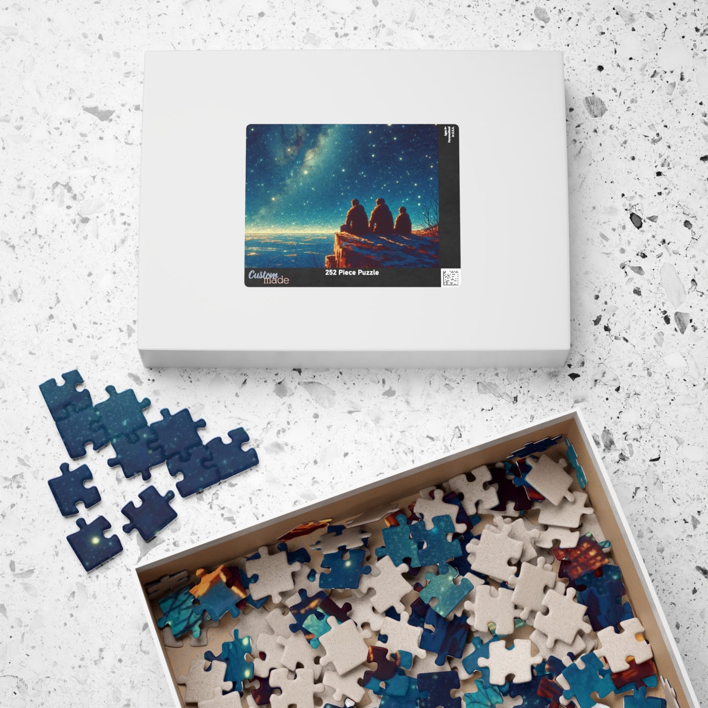 Impressionist Jigsaw, Family Staring at Sky Full of Stars, Van-Gogh Inspired Puzzle, Brainteaser, Relaxation Activity, Great Gift