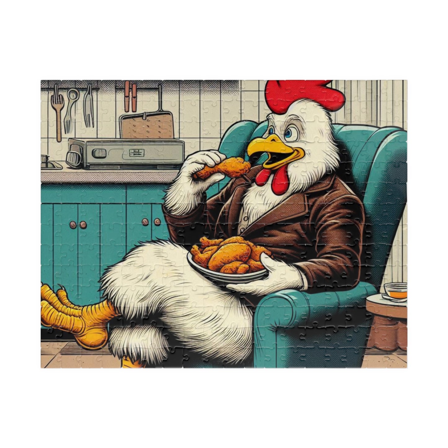 Funny Animal Puzzle, Rooster Eating Fried Chicken, Made to order, Custom Design,