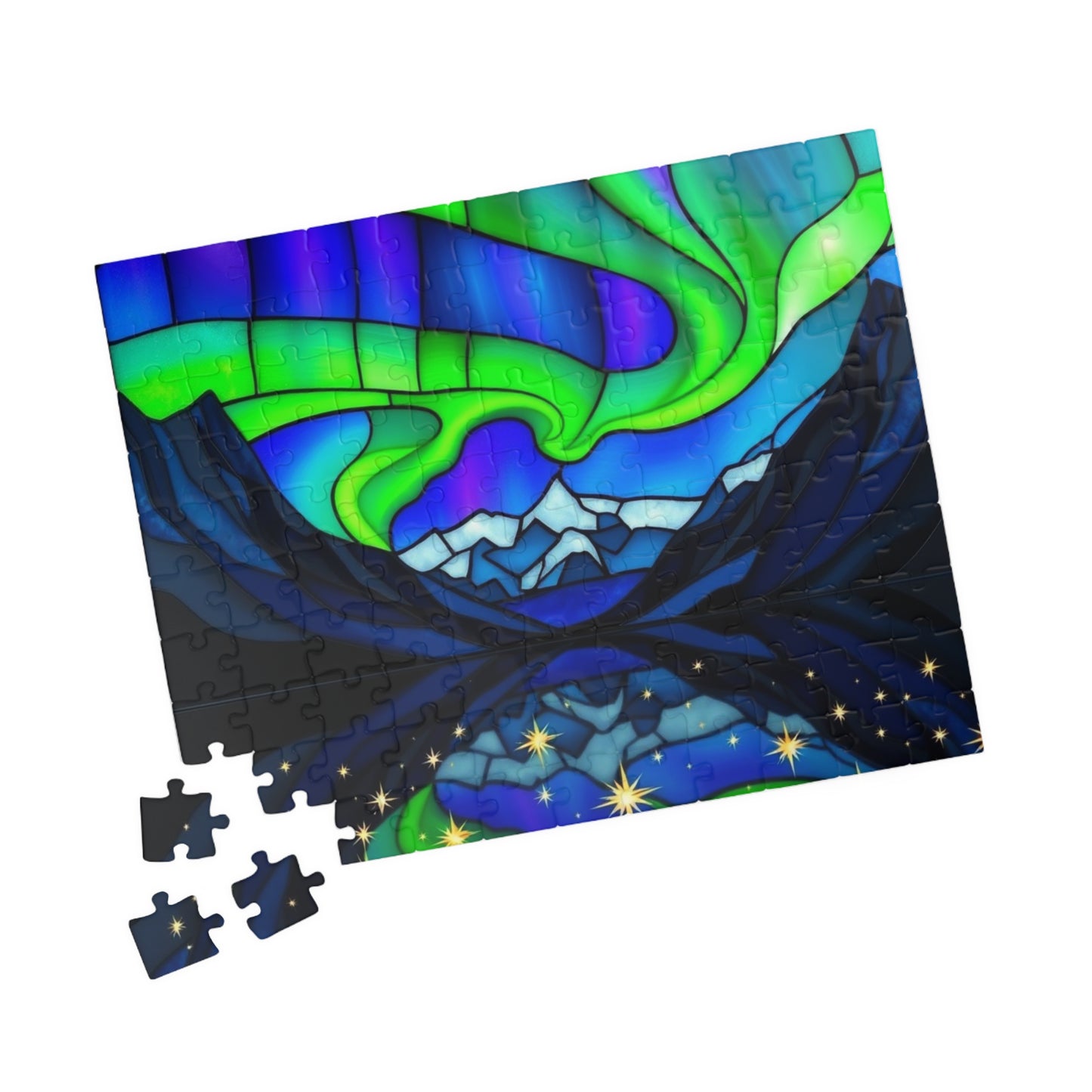 Puzzle Jigsaw, Stained Glass Northern Lights Brainteaser, Family Fun, Mental Health Relaxation, 110, 252, 520, 1014-Piece, Holiday Gift,