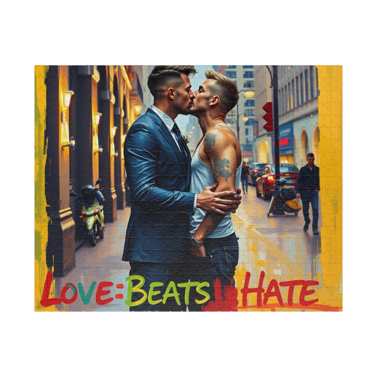 Puzzle, LGBTQ Gay Men Share Kiss Love Equality Acceptance Jigsaw, LGBTQ Pride Art, Mindfulness Game, Relaxation Activity, Home Decor Puzzle