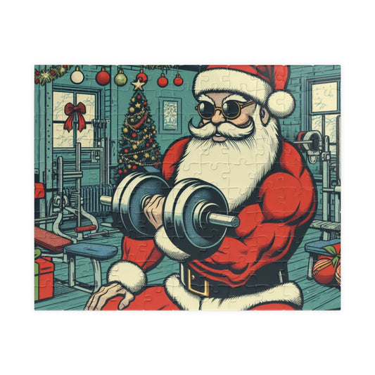 Christmas Puzzle, Santa Lifting Weights Jigsaw, Funny Design, Original Art, Great Holiday Gift,