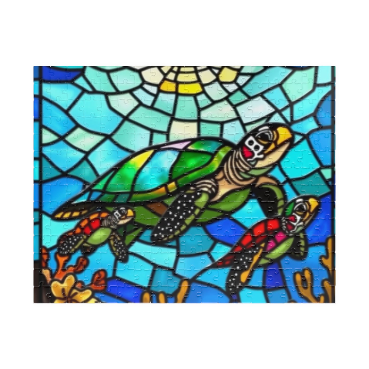 Sea Turtle Stained Glass Puzzle Vibrant Ocean-Inspired Art Gift