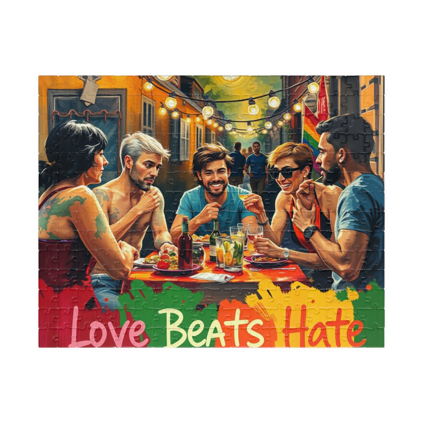 Puzzle, LGTQ Friendly Equality Design, Love Beats Hate Jigsaw, 110 252 520 1014 Piece, Rainbow Pride Game, Unique Gift, Family Activity