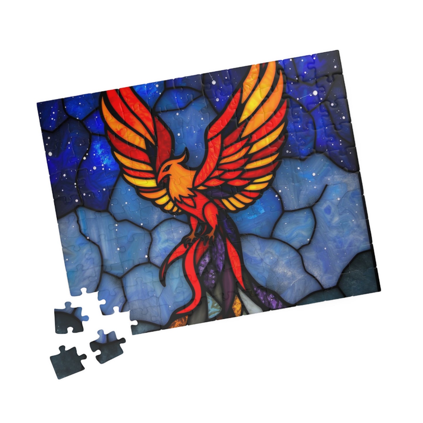 Puzzle Board Game - Phoenix Night Sky Stained Glass Jigsaw - Family Activity Toy Gift