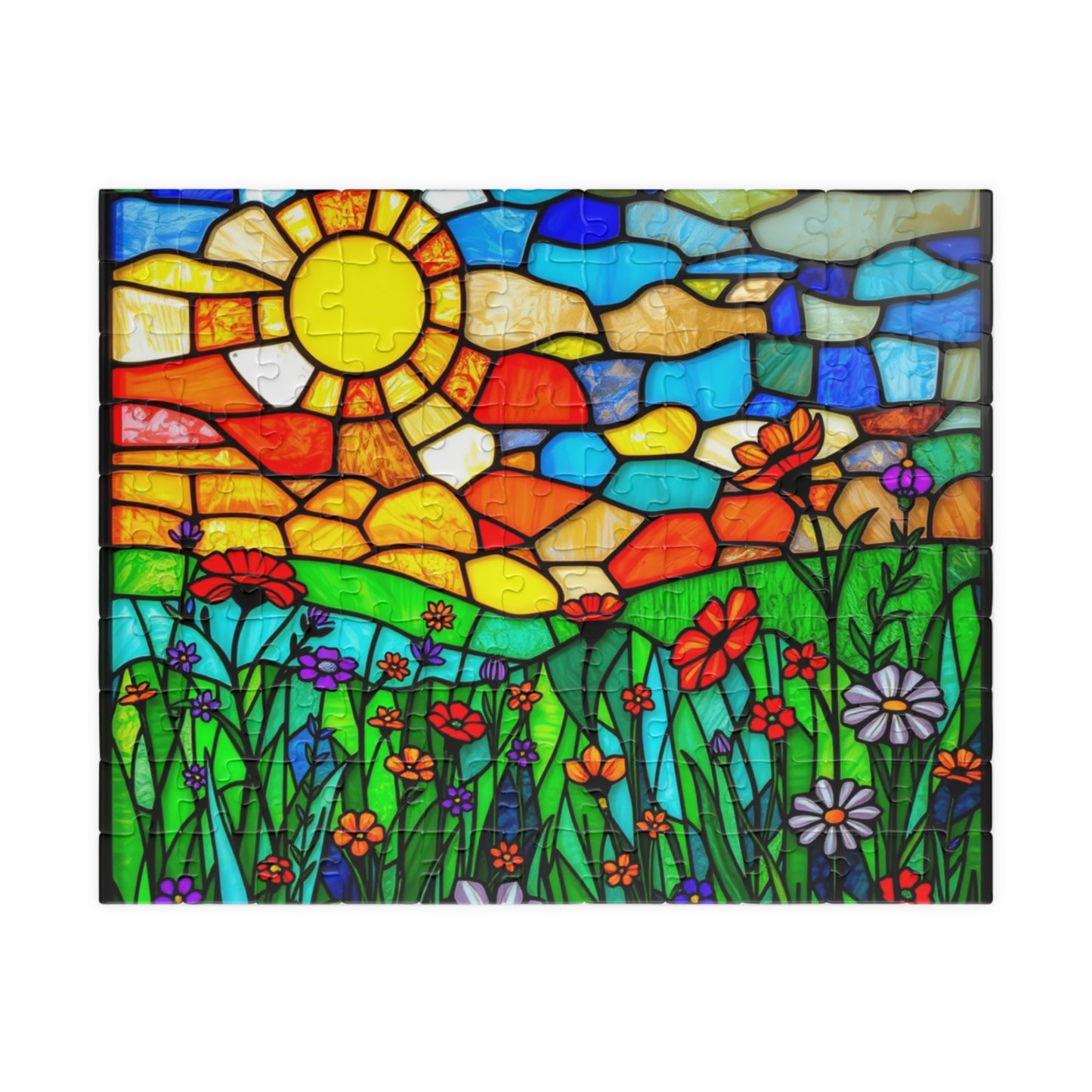 Puzzle, stained glass puzzle scene brain teaser spring flower, beautiful scene nature lover gift toy, Jigsaw, Game, Gift, Nature Puzzle,