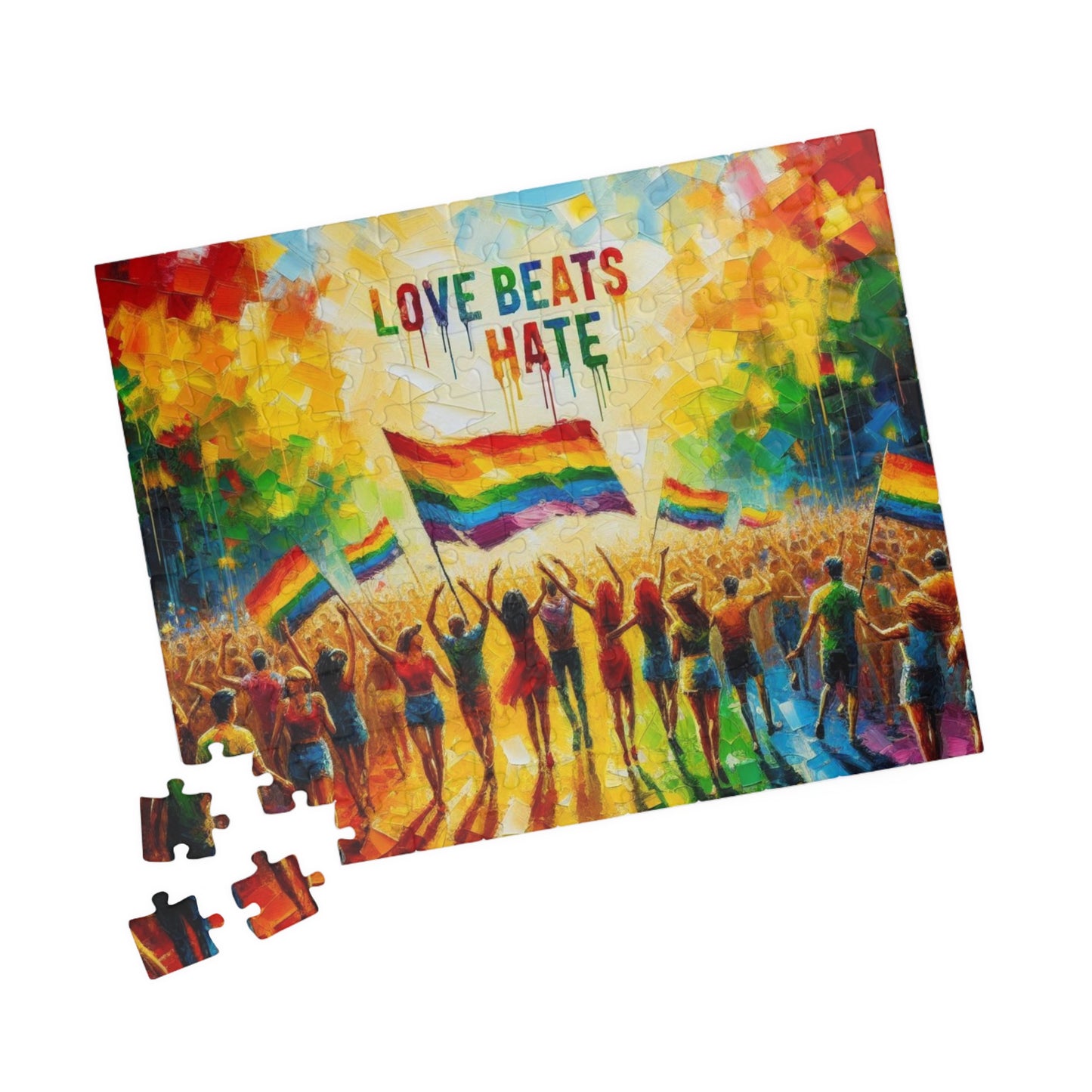 Jigsaw Puzzle, Pride Parade LGBTQ Inclusive 520 Piece Puzzle, Rainbow Puzzle, Queer Pride Gift, Unique Present, Fun Challenge, Colorful Game