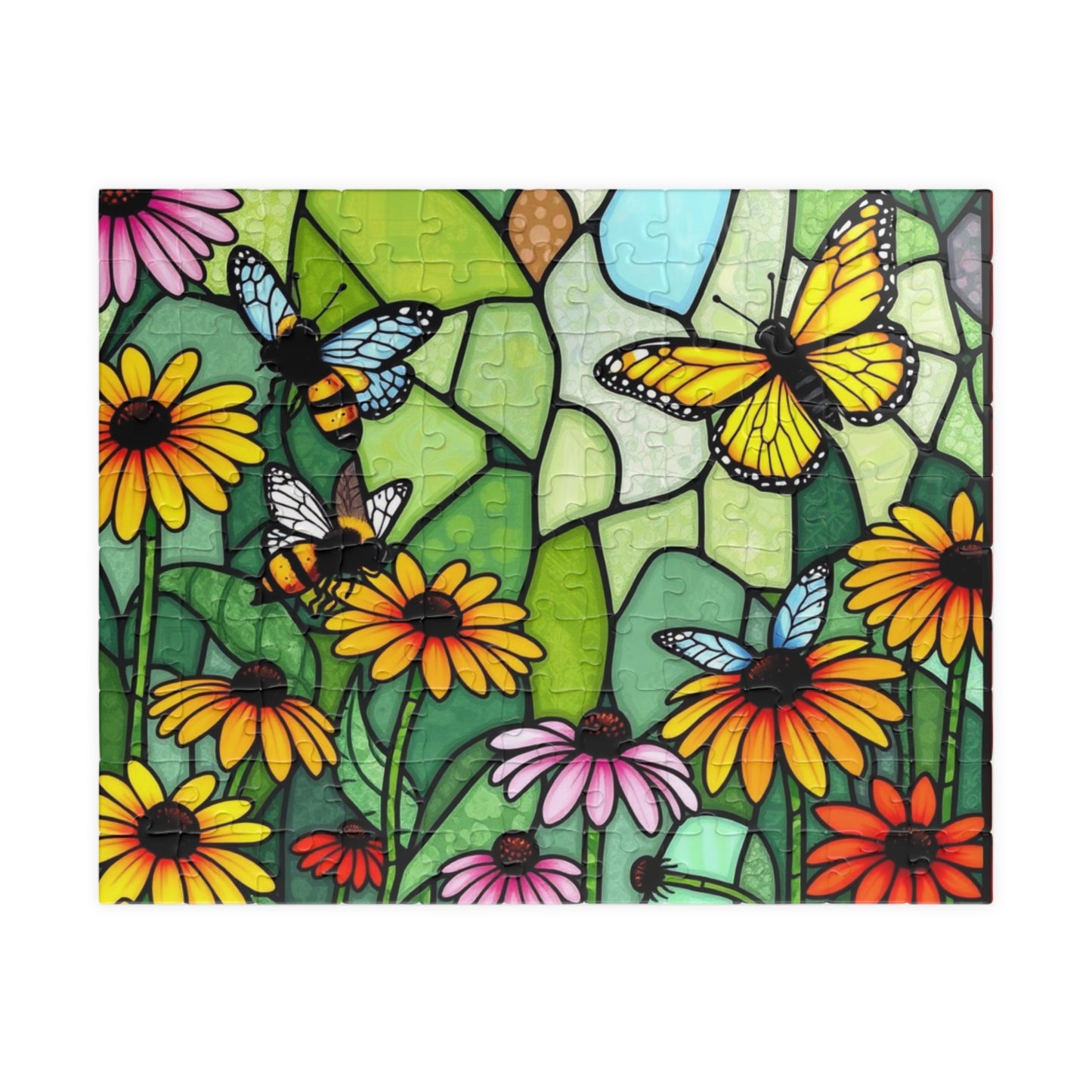 Puzzle Stained Glass Garden 520-Piece, Flowers Bees Wildflowers Nature Brain Teaser Gift