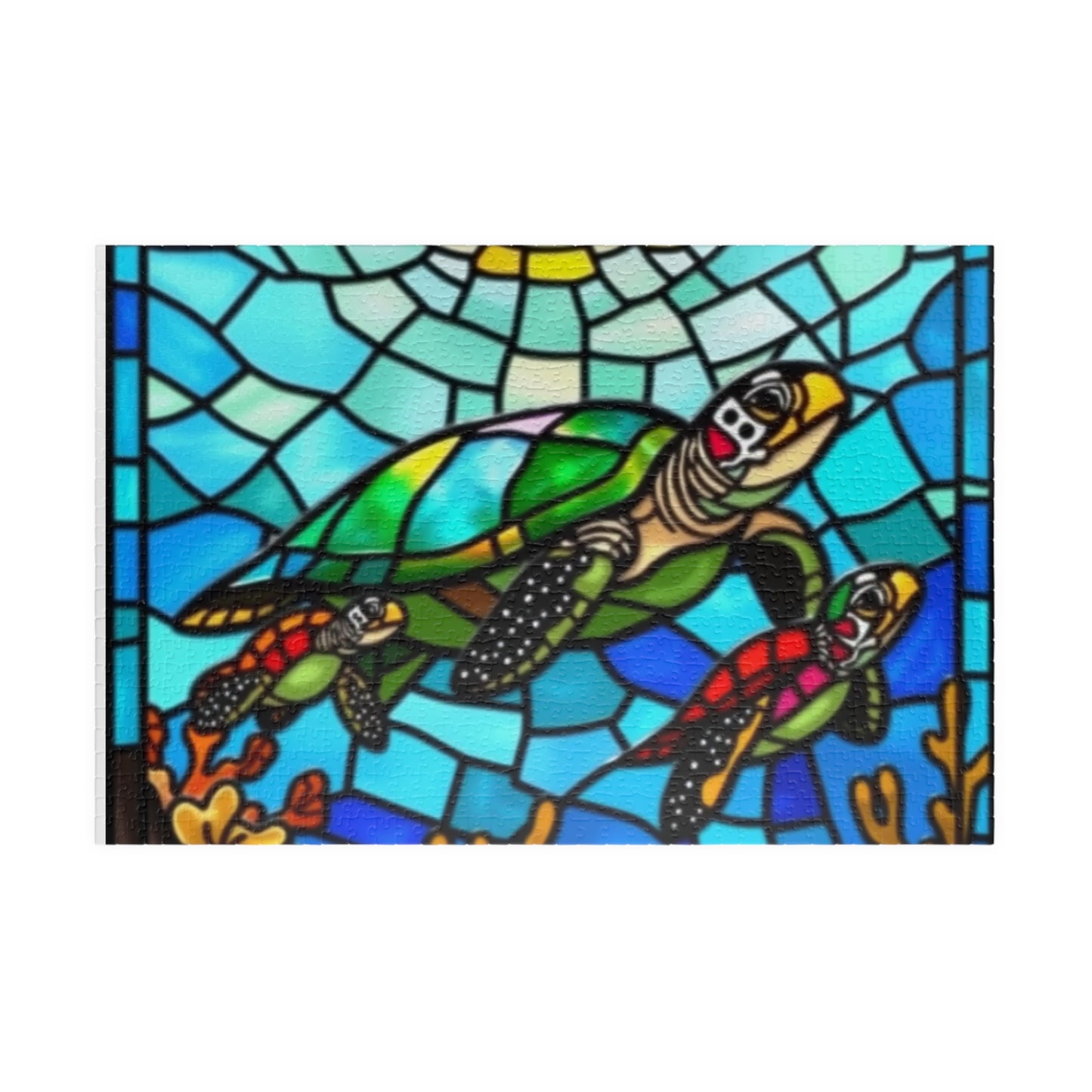 Sea Turtle Stained Glass Puzzle Vibrant Ocean-Inspired Art Gift