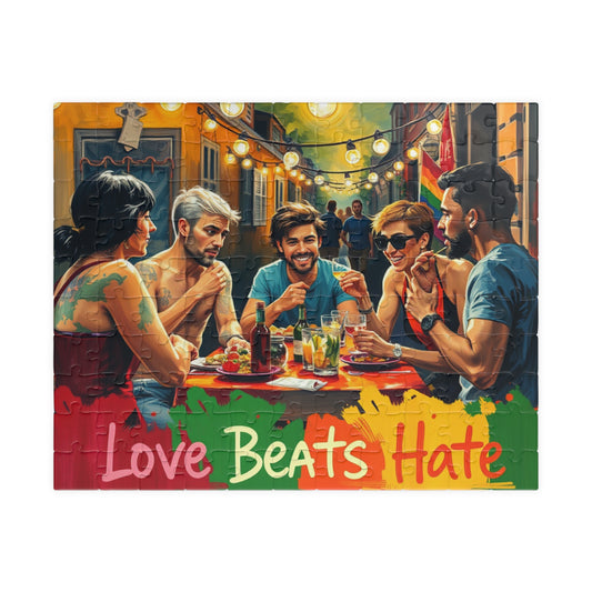 Puzzle, LGTQ Friendly Equality Design, Love Beats Hate Jigsaw, 110 252 520 1014 Piece, Rainbow Pride Game, Unique Gift, Family Activity