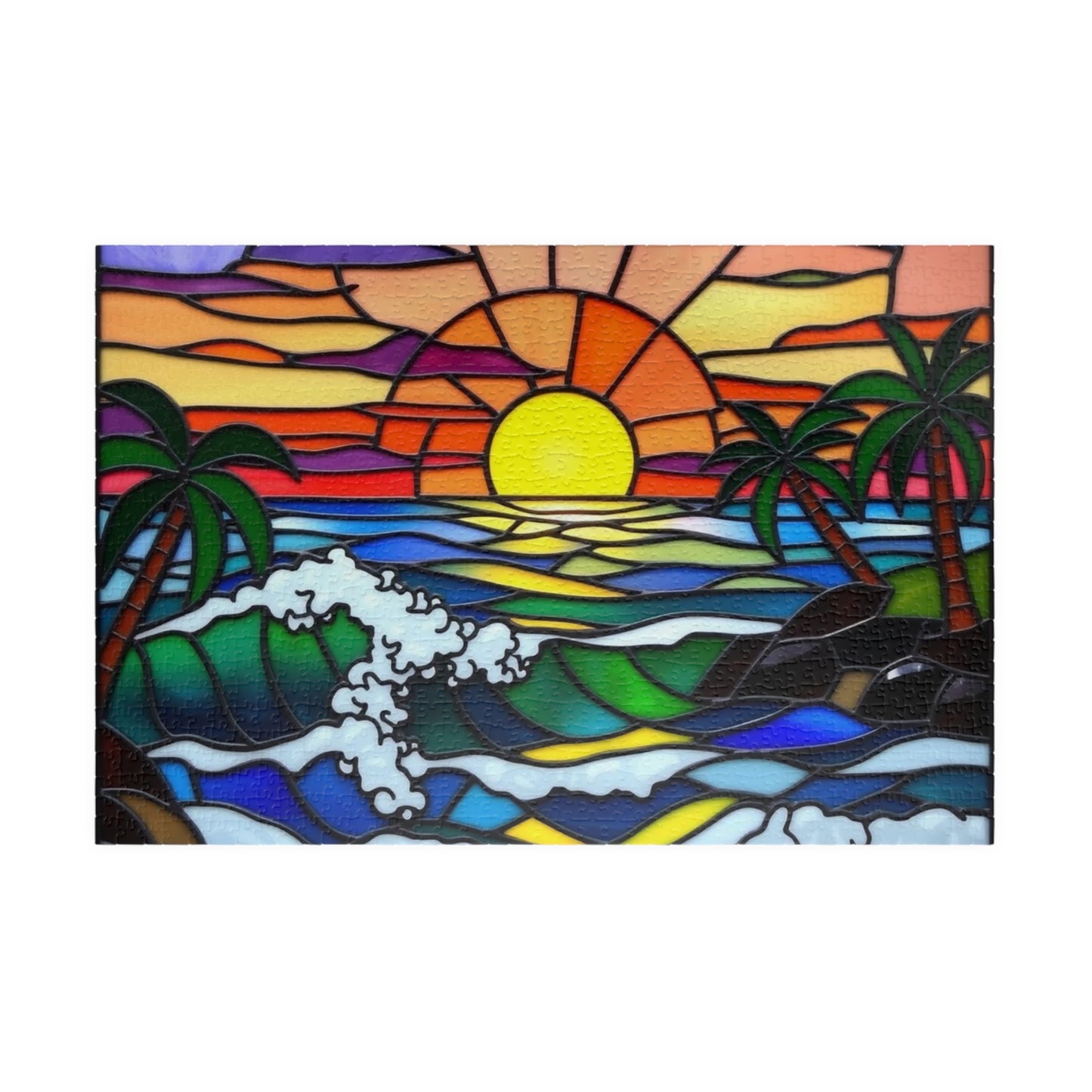 Puzzle, Stained Glass Beach Scene Jigsaw, 110 252 520 1014-Piece, Ocean Life, Sea Creatures, Coastal Puzzle, Relaxing Activity, Mindful