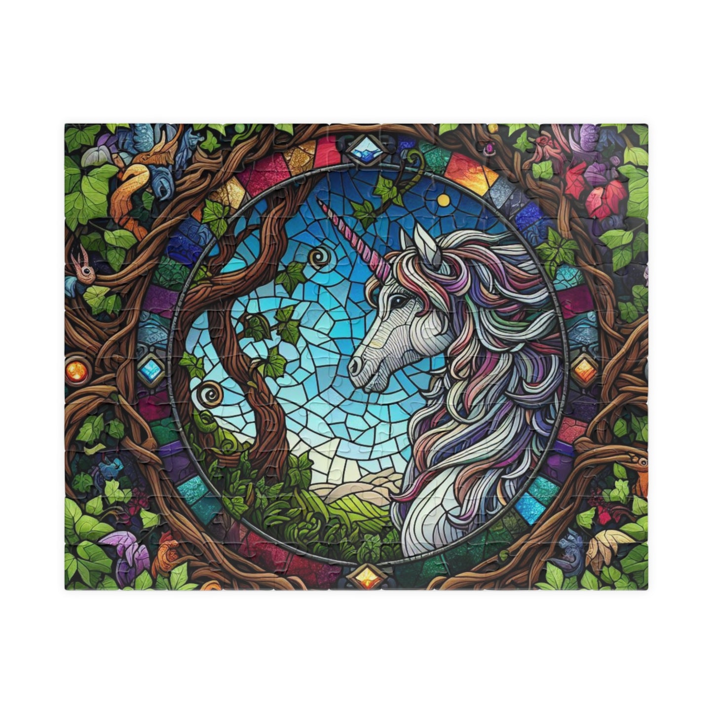 Jigsaw Puzzle, Stained Glass Unicorn Fantasy Forest Design Brain Teaser Game, Gift for Adults and Kids, 520-Piece, Home Activity