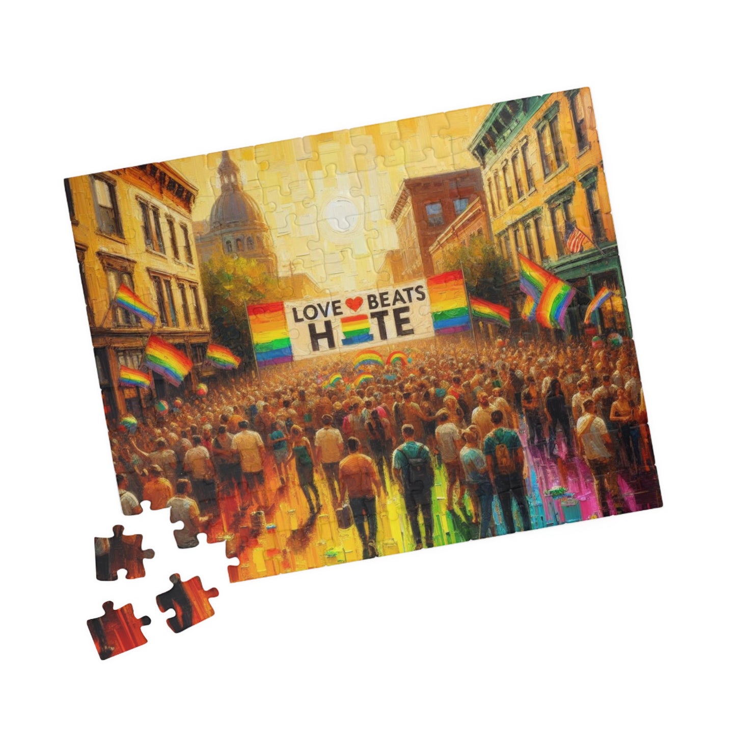 Puzzle, LGBTQ Pride love beats hate brain teaser educational toy, Jigsaw Toy, LGBT Gift, Rainbow Puzzle, Queer Pride Activity, Family Game