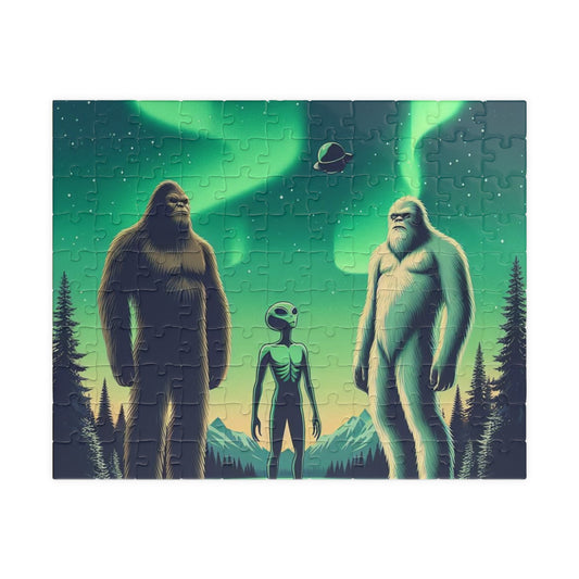 Bigfoot Alien Yeti Northern Lights Puzzle - Relaxation Mindfulness Jigsaw Educational Toy,