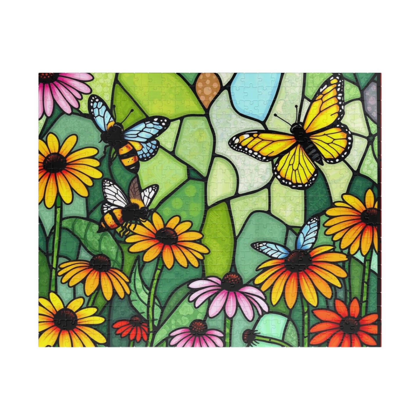 Puzzle Stained Glass Garden 520-Piece, Flowers Bees Wildflowers Nature Brain Teaser Gift