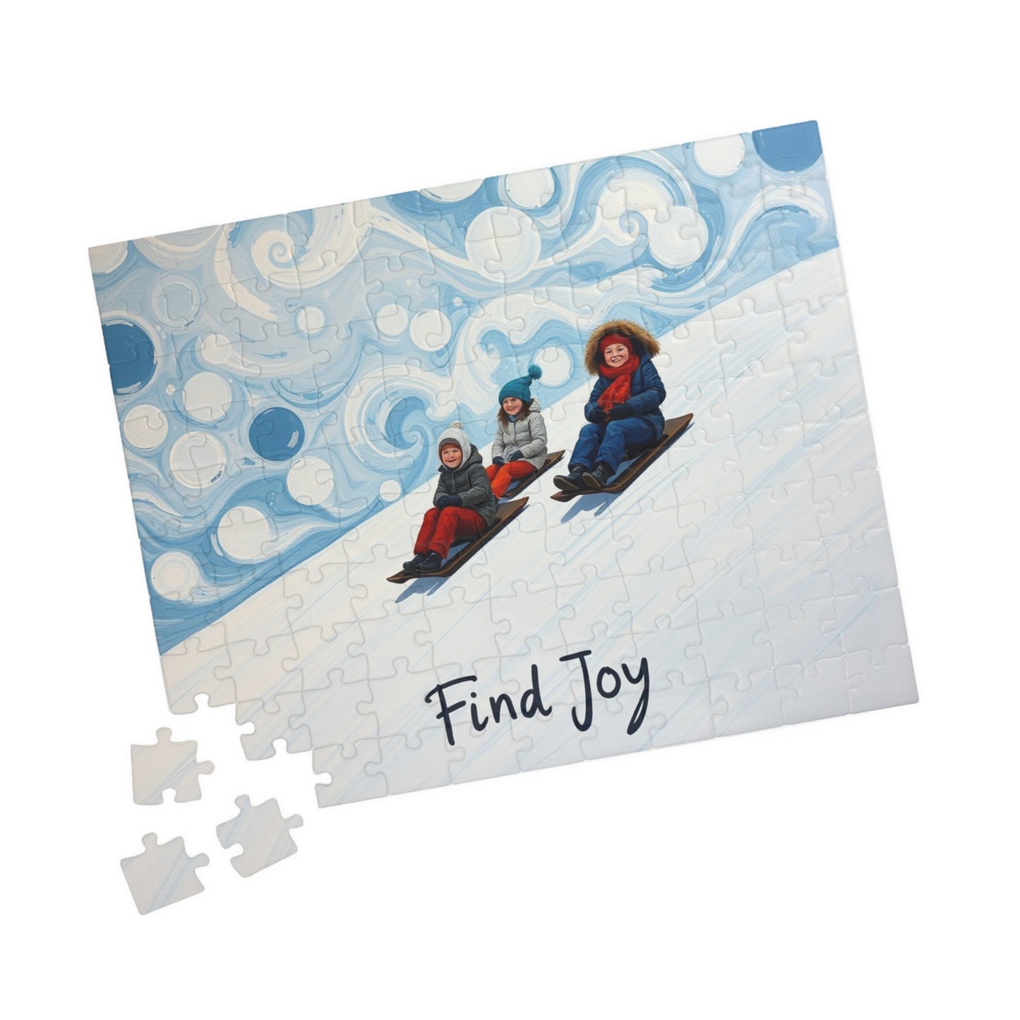 Puzzle - impressionist oil painting family fun adventure scene snow sledding family fun great gift brain teaser, relaxation, jigsaw