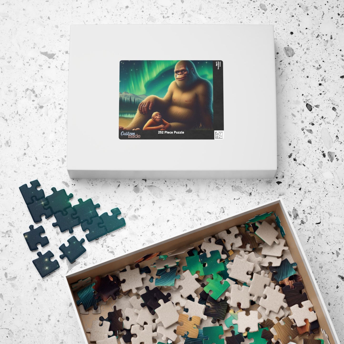 Bigfoot Northern Lights Puzzle, Mindfulness activity, relaxation gift