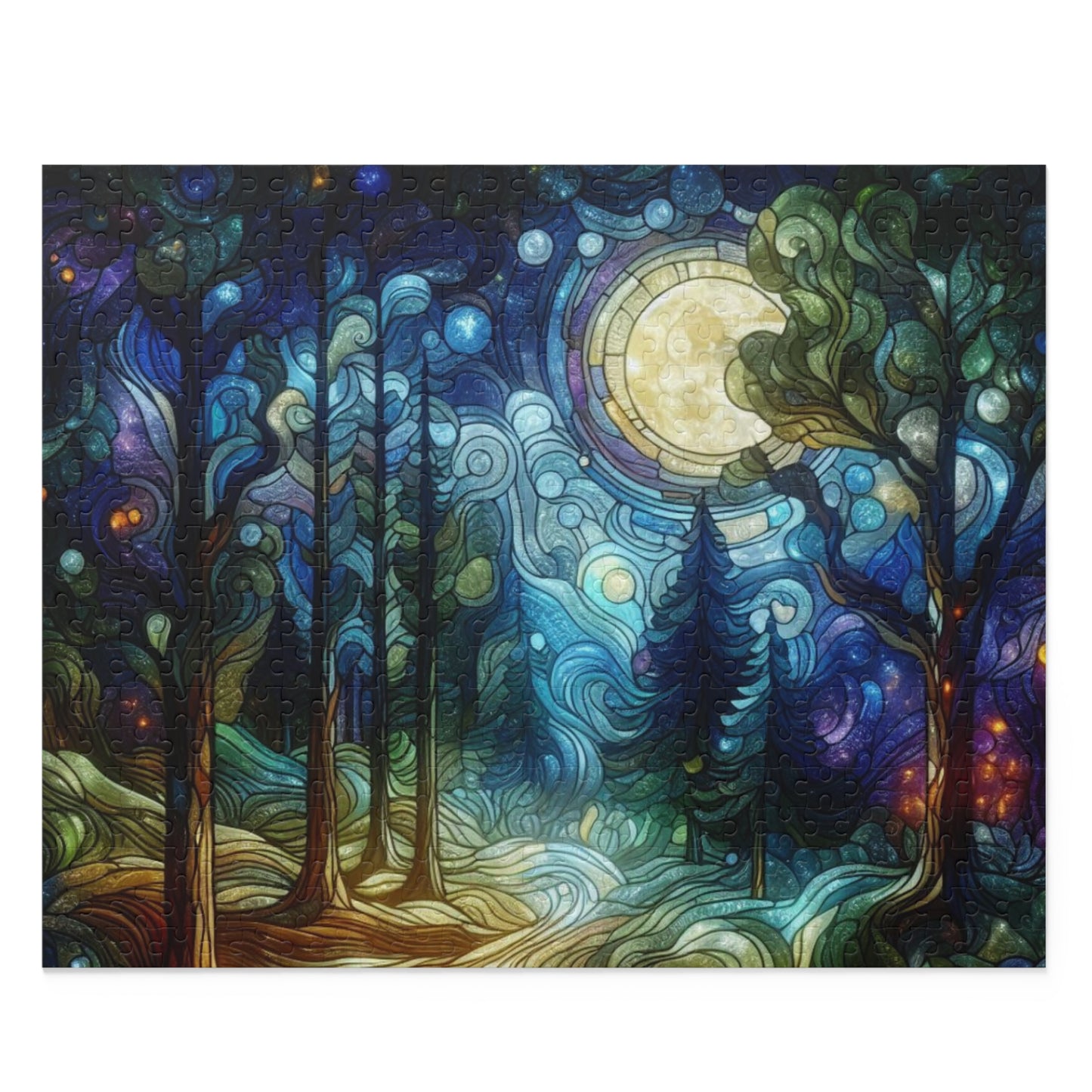 Puzzle, Forest Jigsaw Stained Glass Art, 120 252 500-Piece Wood, Table Game, Family Fun, Relaxing Challenge, Holiday Gift