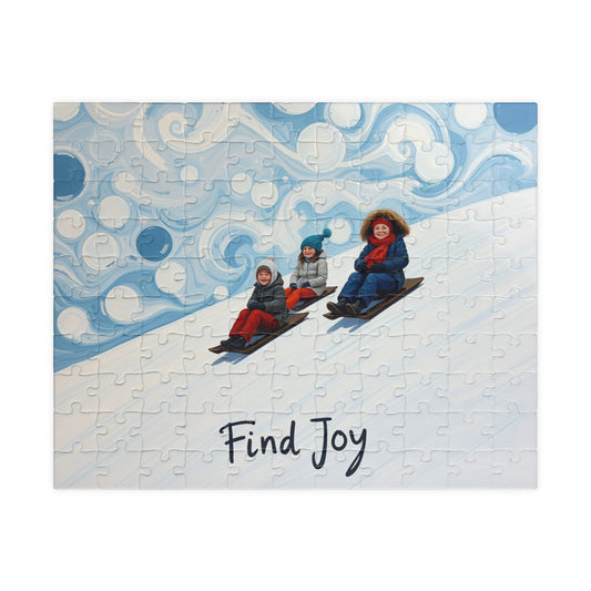 Puzzle - impressionist oil painting family fun adventure scene snow sledding family fun great gift brain teaser, relaxation, jigsaw