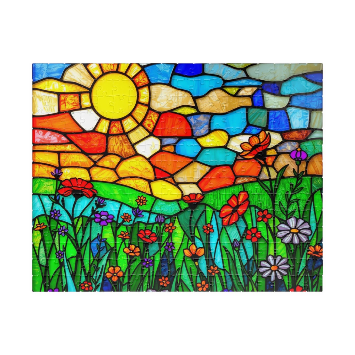 Puzzle, stained glass puzzle scene brain teaser spring flower, beautiful scene nature lover gift toy, Jigsaw, Game, Gift, Nature Puzzle,