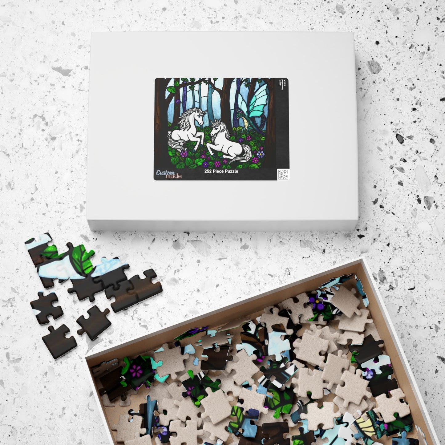 Puzzle, Stained Glass Unicorn Jigsaw, Brain Teaser Game, Mythical Creature Toy, Gift for Puzzle Lover, Board Game Activity