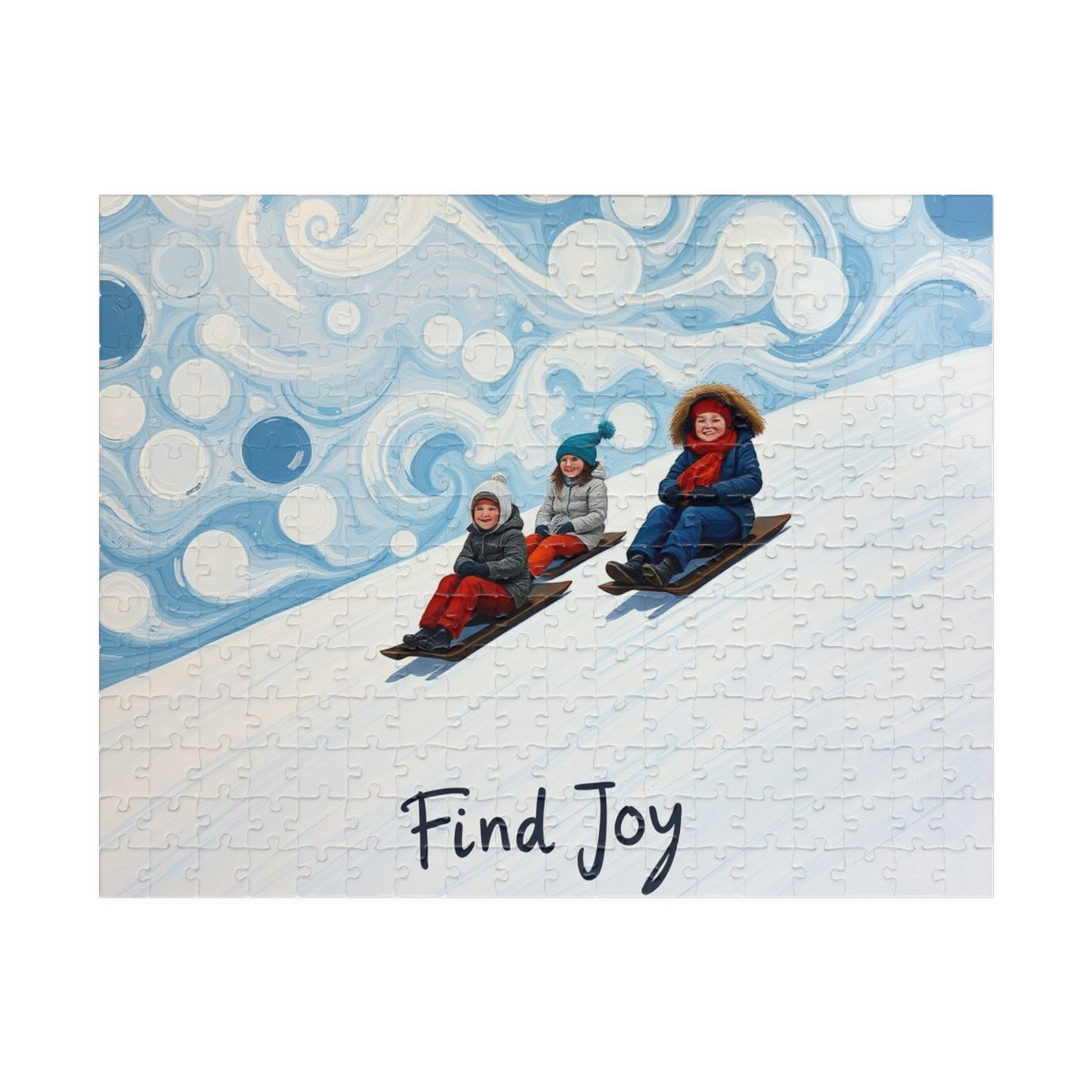 Puzzle - impressionist oil painting family fun adventure scene snow sledding family fun great gift brain teaser, relaxation, jigsaw