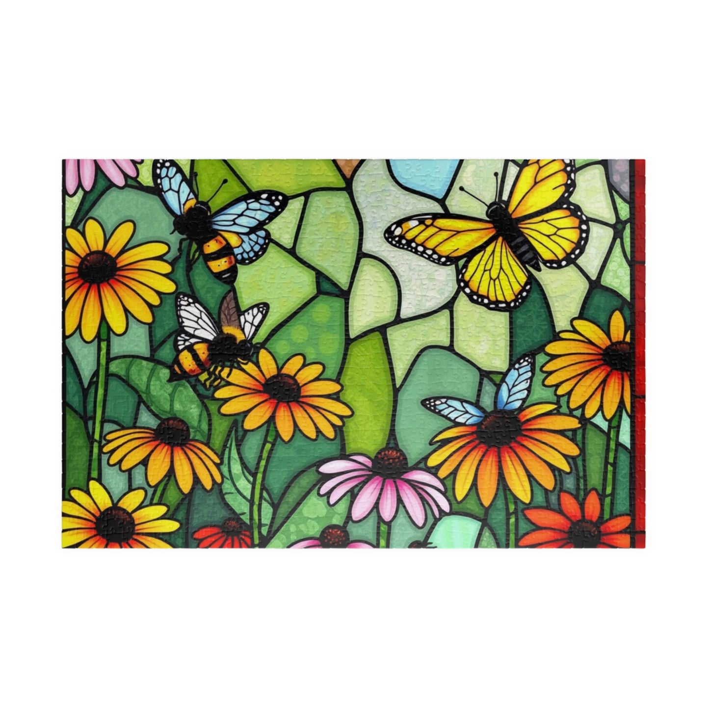 Puzzle Stained Glass Garden 520-Piece, Flowers Bees Wildflowers Nature Brain Teaser Gift