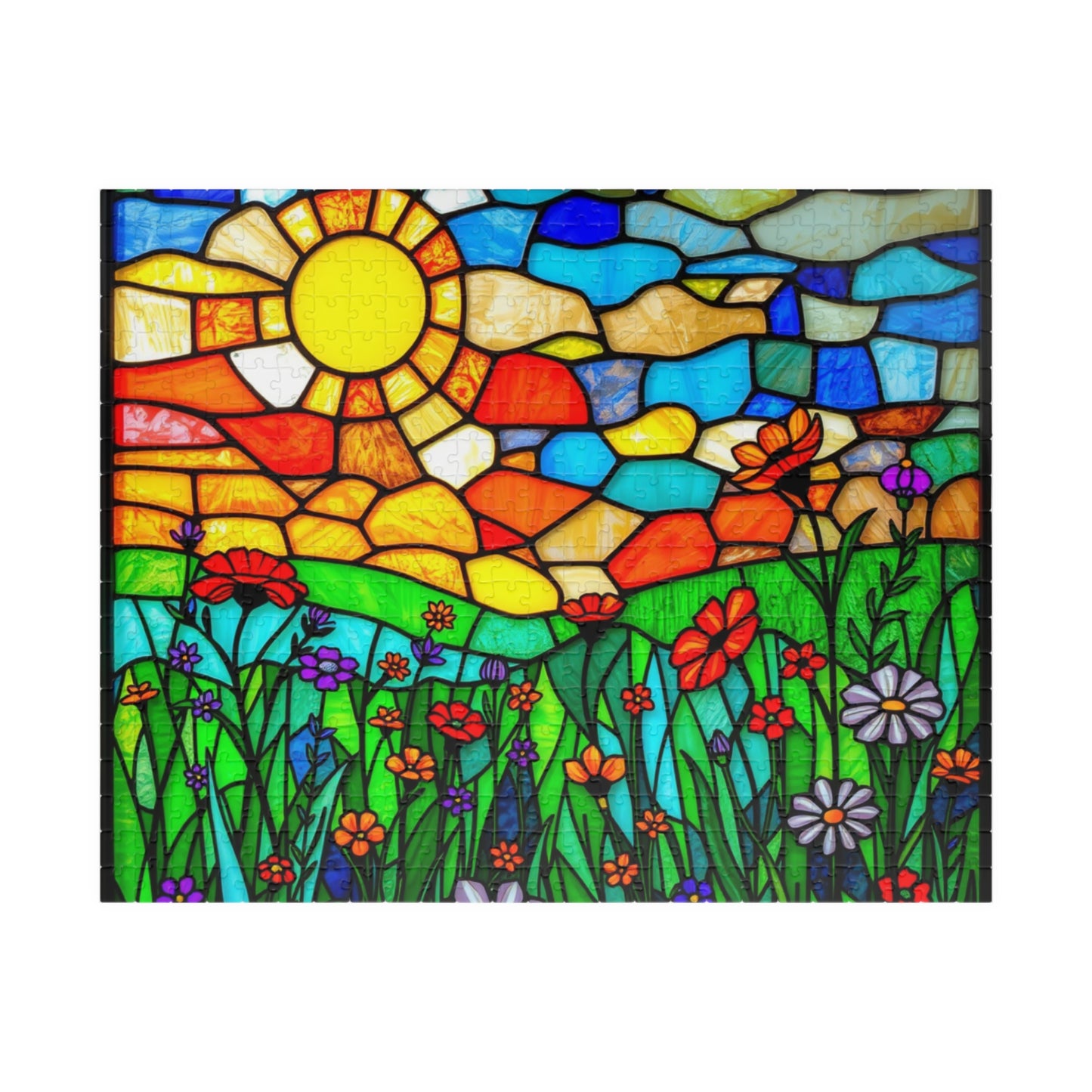 Puzzle, stained glass puzzle scene brain teaser spring flower, beautiful scene nature lover gift toy, Jigsaw, Game, Gift, Nature Puzzle,