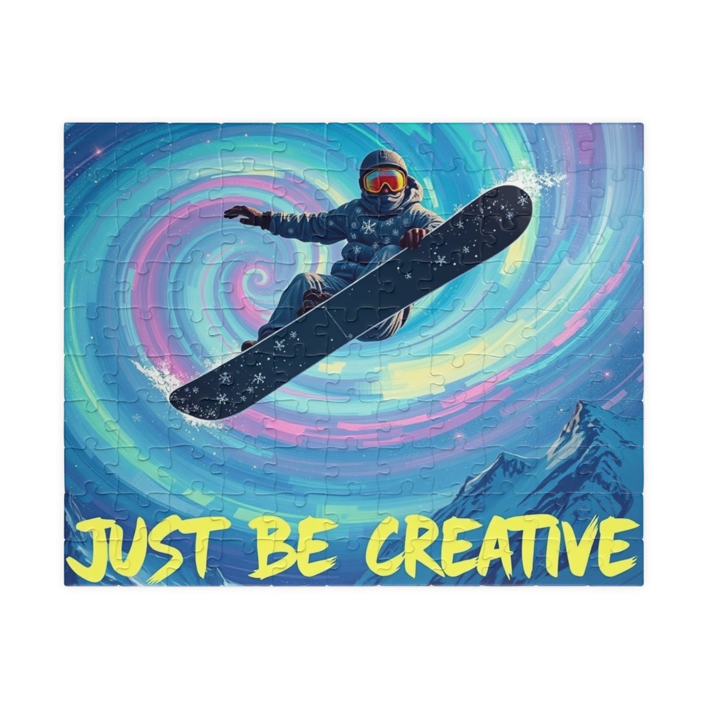 Puzzle, Snowboarder flying through technicolor sky puzzle, Jigsaw, Brain teaser, Mind game, Indoor activity, Winter sports lover, Unique