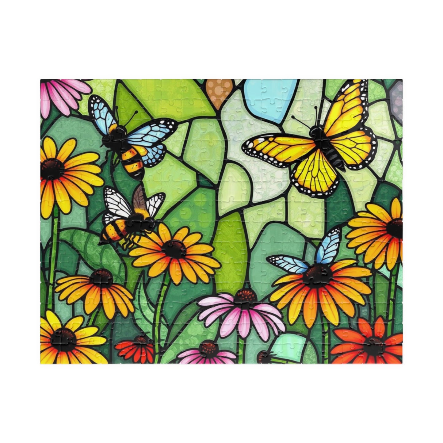 Puzzle Stained Glass Garden 520-Piece, Flowers Bees Wildflowers Nature Brain Teaser Gift