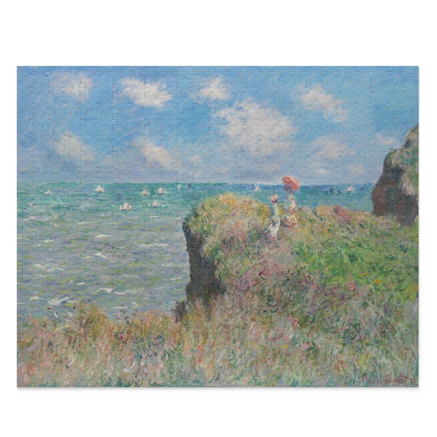 Puzzle (120, 252, 500-Piece) - Claude Monet Cliff Walk at Pourvill Jigsaw, Artistic Jigsaw for Adults, Impressionist Art Puzzle, Hobby Gift,