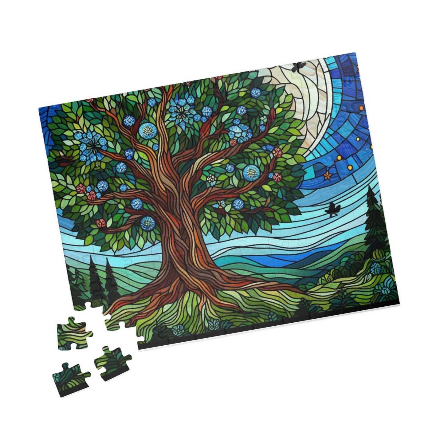 Stained Glass Forest Puzzle  Enchanting Forest Scene, Unique Gift Idea, Beautifully Intricate Design