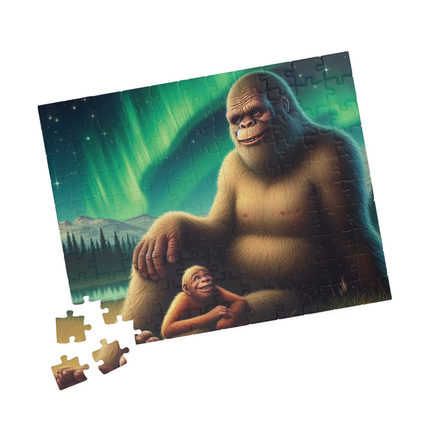 Bigfoot Northern Lights Puzzle, Mindfulness activity, relaxation gift