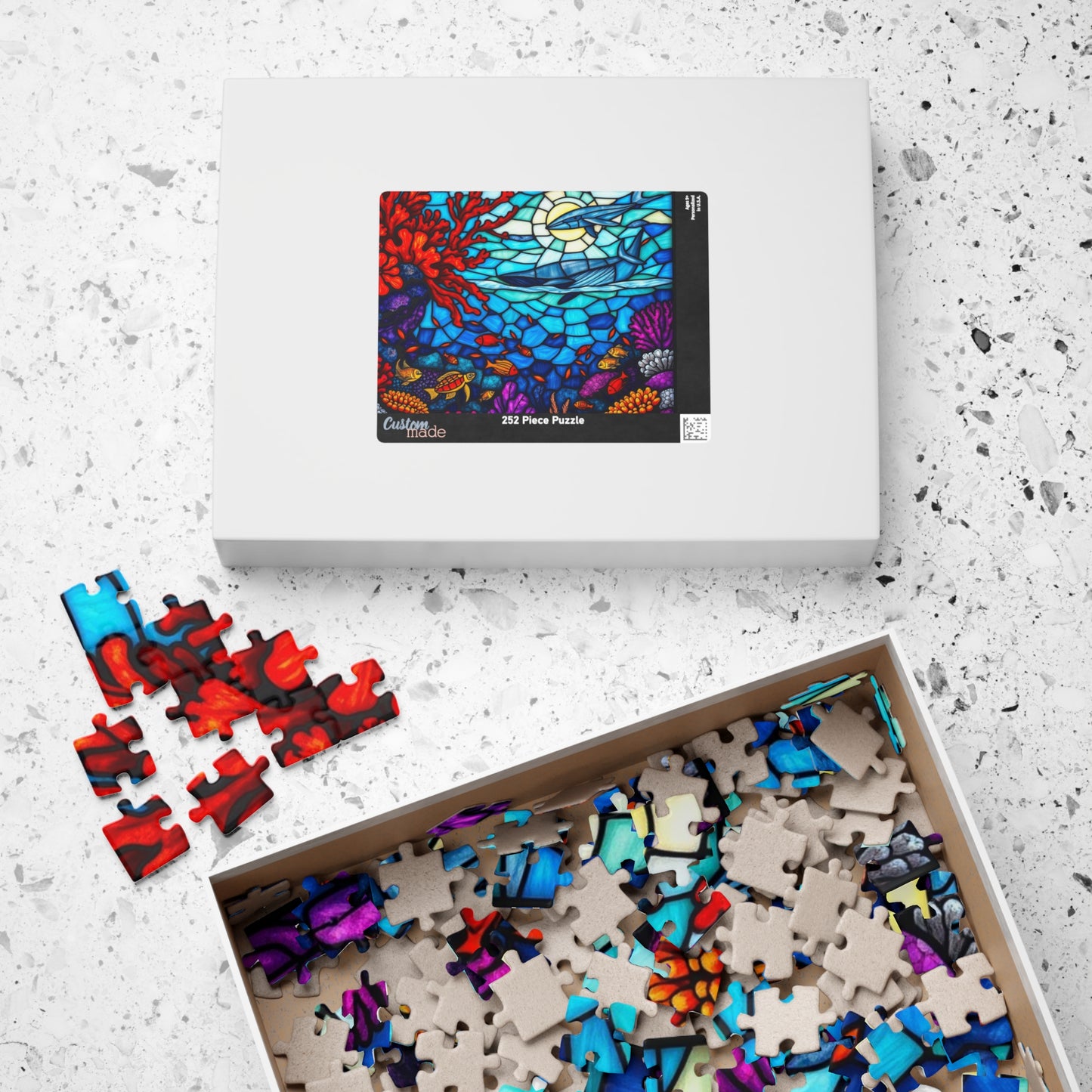 Puzzle, Underwater Stained Glass Scene, Nature Lover, Brain Teazer, Jigsaw, Mind Game, Holiday Gift, Relaxation Activity