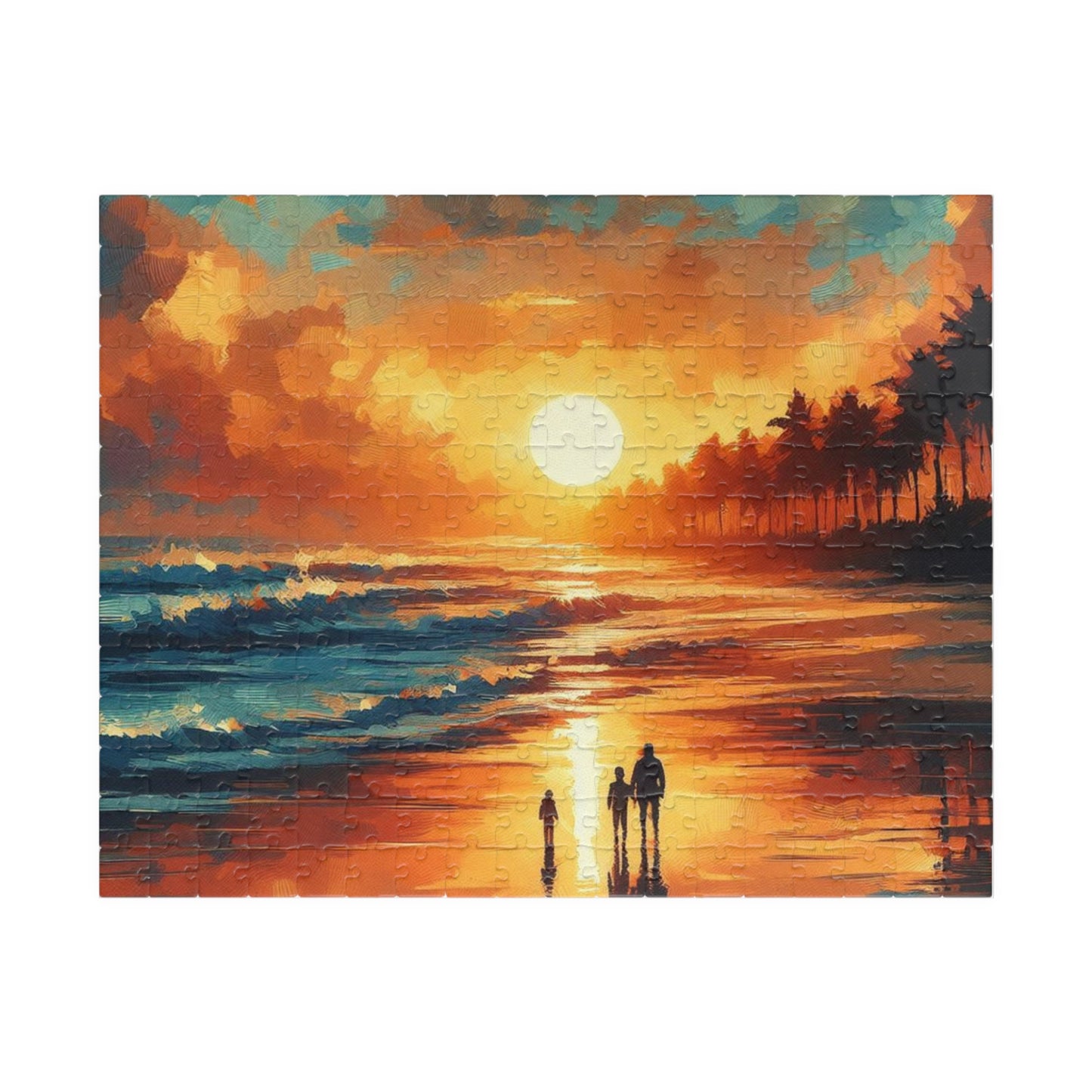 Impressionist Puzzle, Van-Gogh Inspired Jigsaw, Family on Beach at Sunrise, Brainteaser, Relaxation Activity, Great Gift