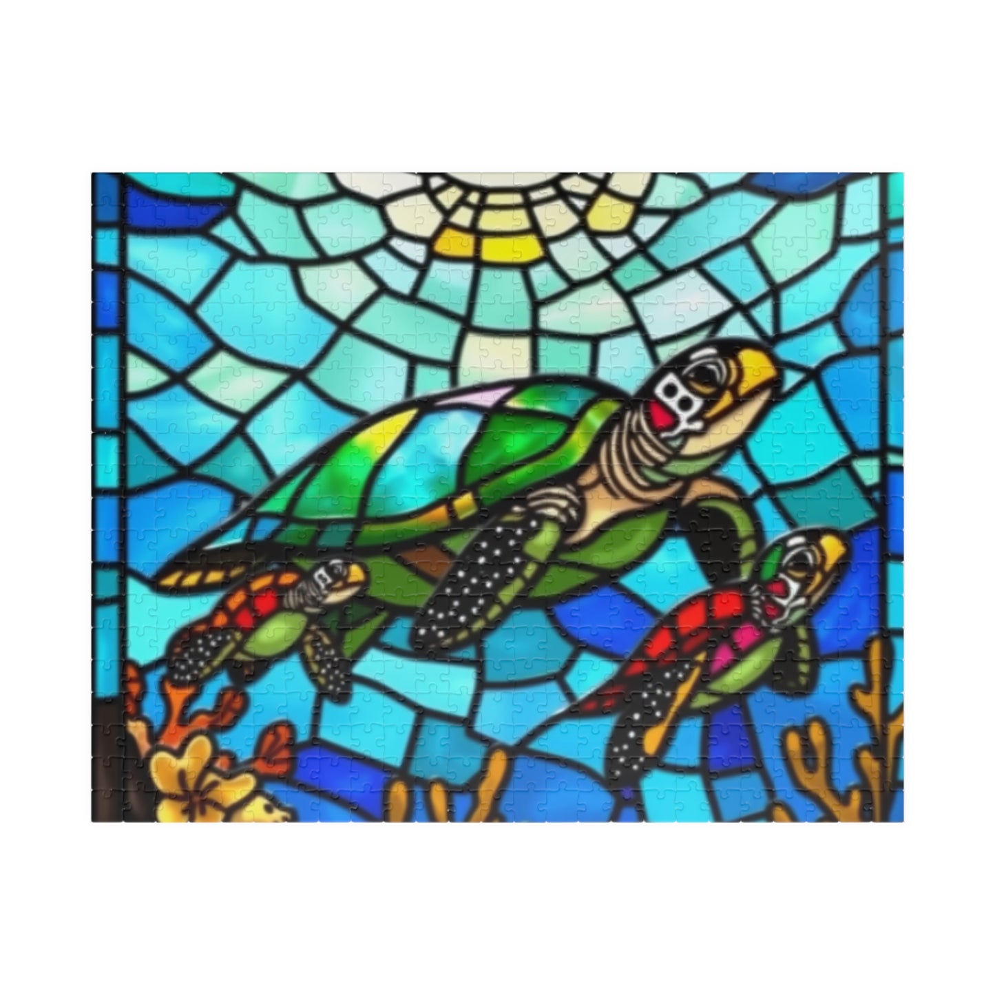 Sea Turtle Stained Glass Puzzle Vibrant Ocean-Inspired Art Gift