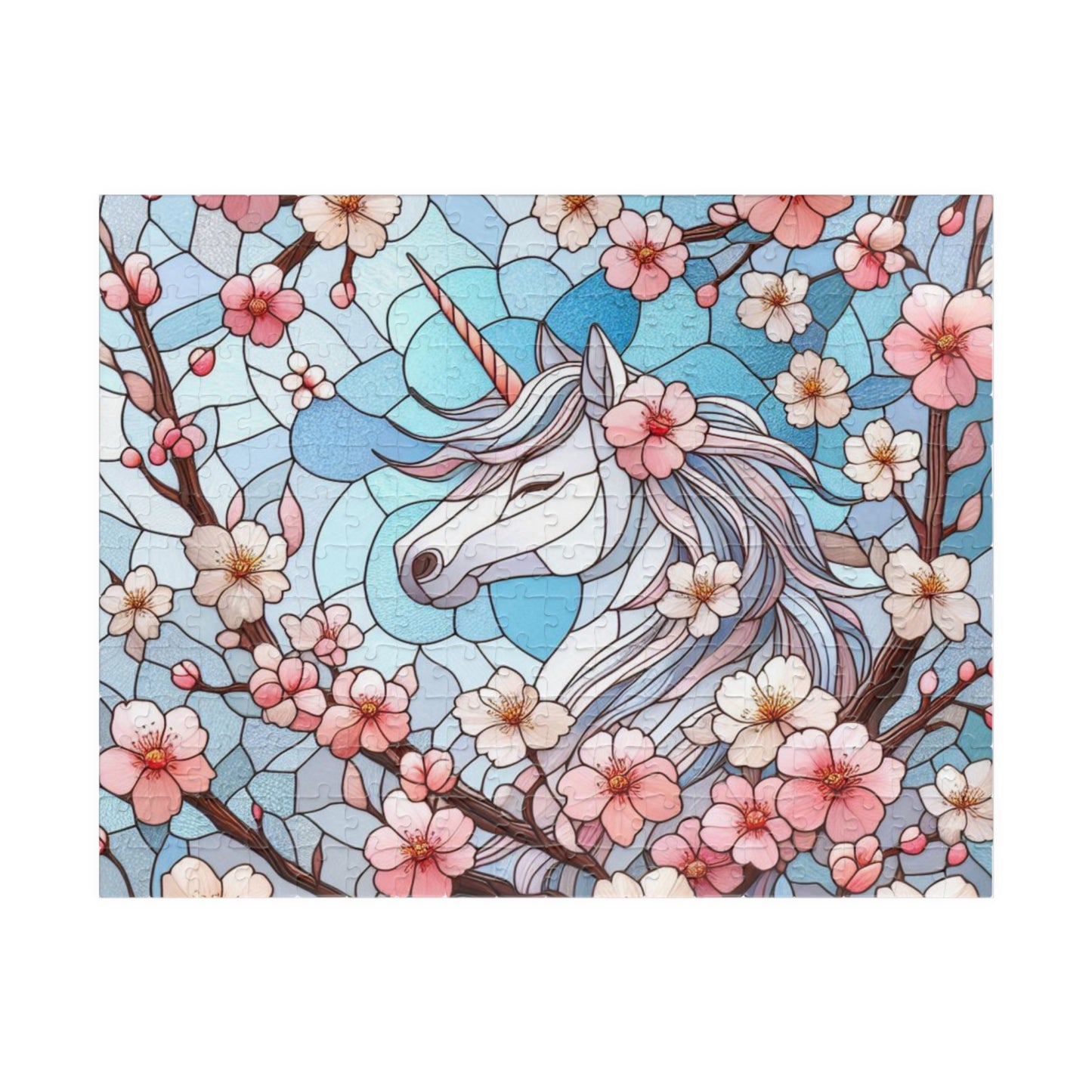 Puzzle Stained Glass Cherry Blossom Unicorn Fantasy Lover Nature Lover Brain Teaser Family Fun, Relaxation Great Gift Toy, Board Game,