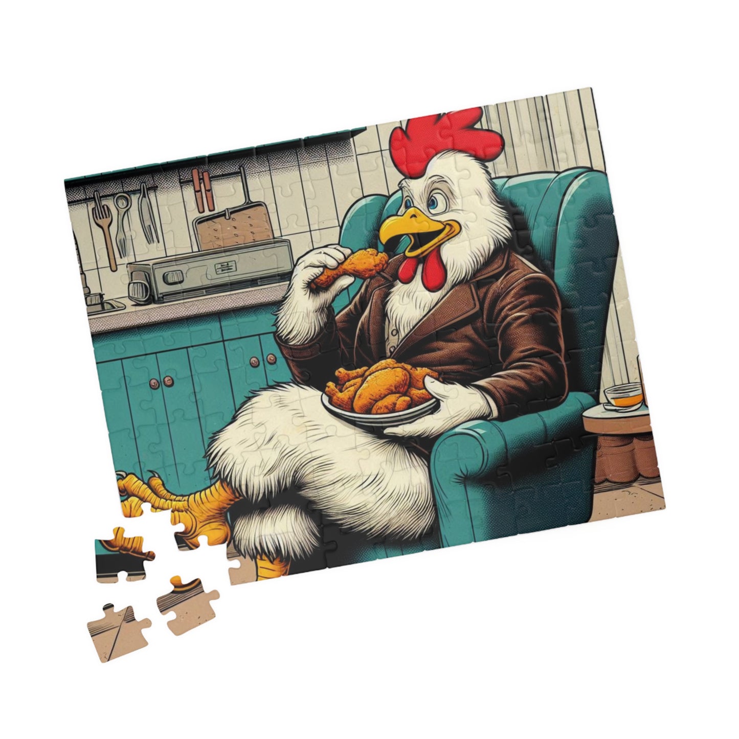 Funny Animal Puzzle, Rooster Eating Fried Chicken, Made to order, Custom Design,