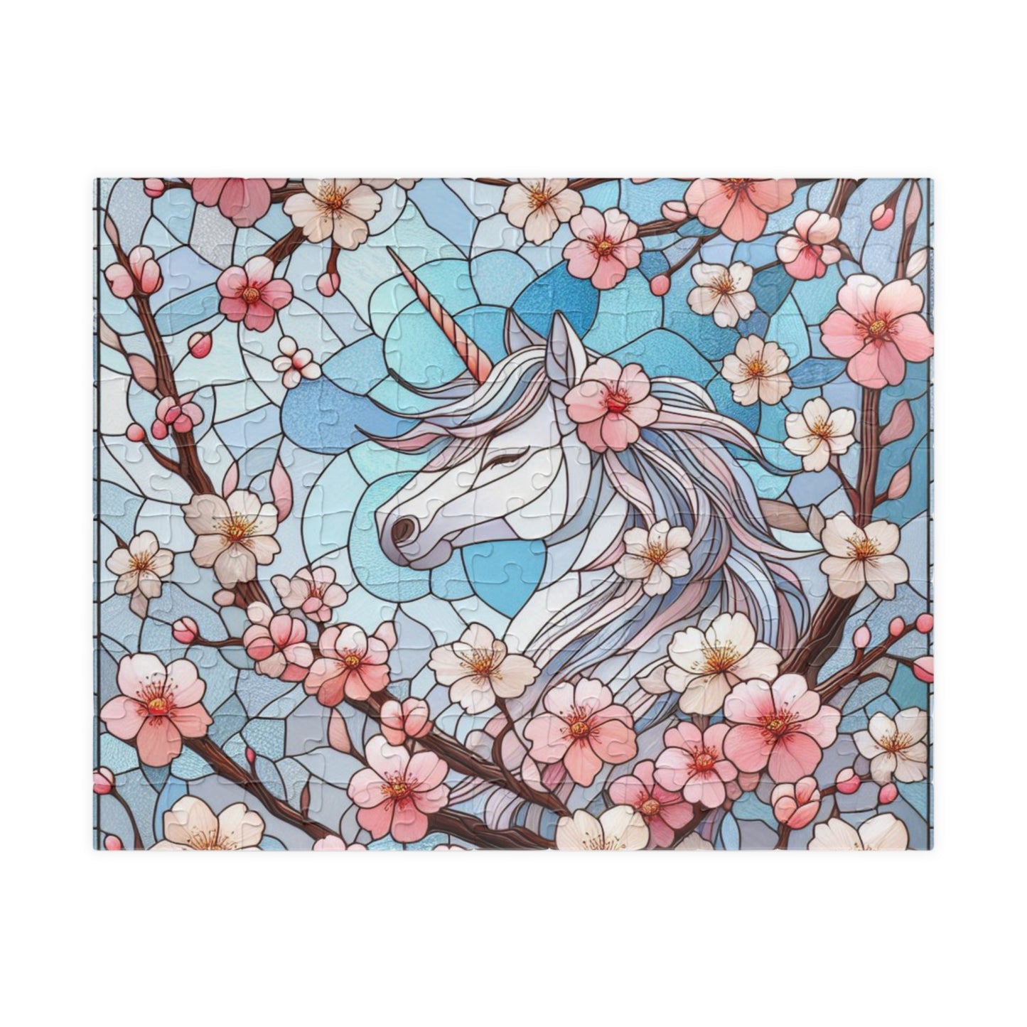 Puzzle Stained Glass Cherry Blossom Unicorn Fantasy Lover Nature Lover Brain Teaser Family Fun, Relaxation Great Gift Toy, Board Game,