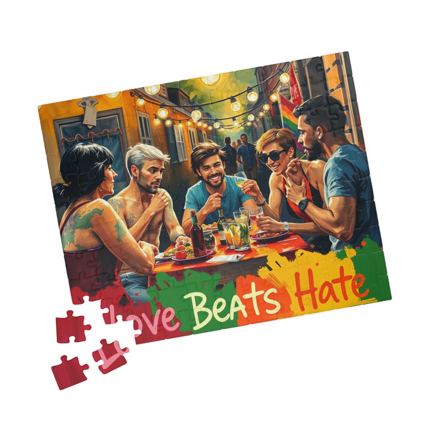 Puzzle, LGTQ Friendly Equality Design, Love Beats Hate Jigsaw, 110 252 520 1014 Piece, Rainbow Pride Game, Unique Gift, Family Activity