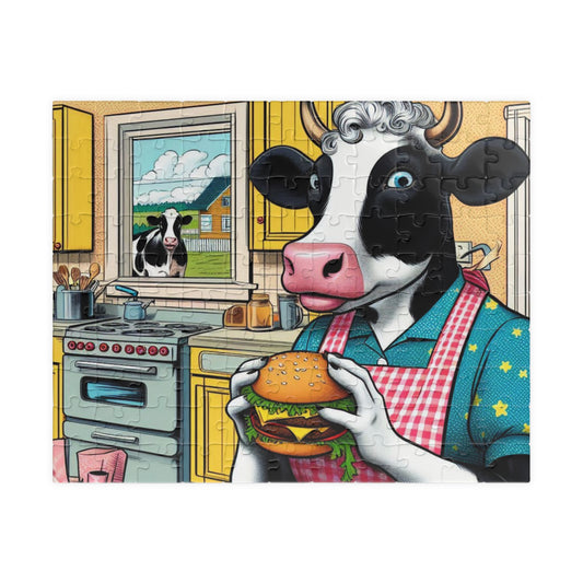 Funny Puzzle, Cow Eating Cheeseburger, Brainteaser, Relaxation Activity, Educational Toy, Great Gift for Jigsaw Lovers