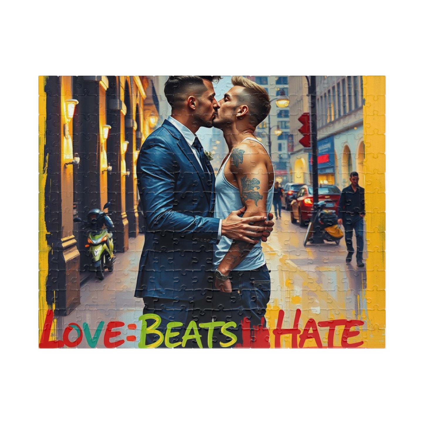 Puzzle, LGBTQ Gay Men Share Kiss Love Equality Acceptance Jigsaw, LGBTQ Pride Art, Mindfulness Game, Relaxation Activity, Home Decor Puzzle