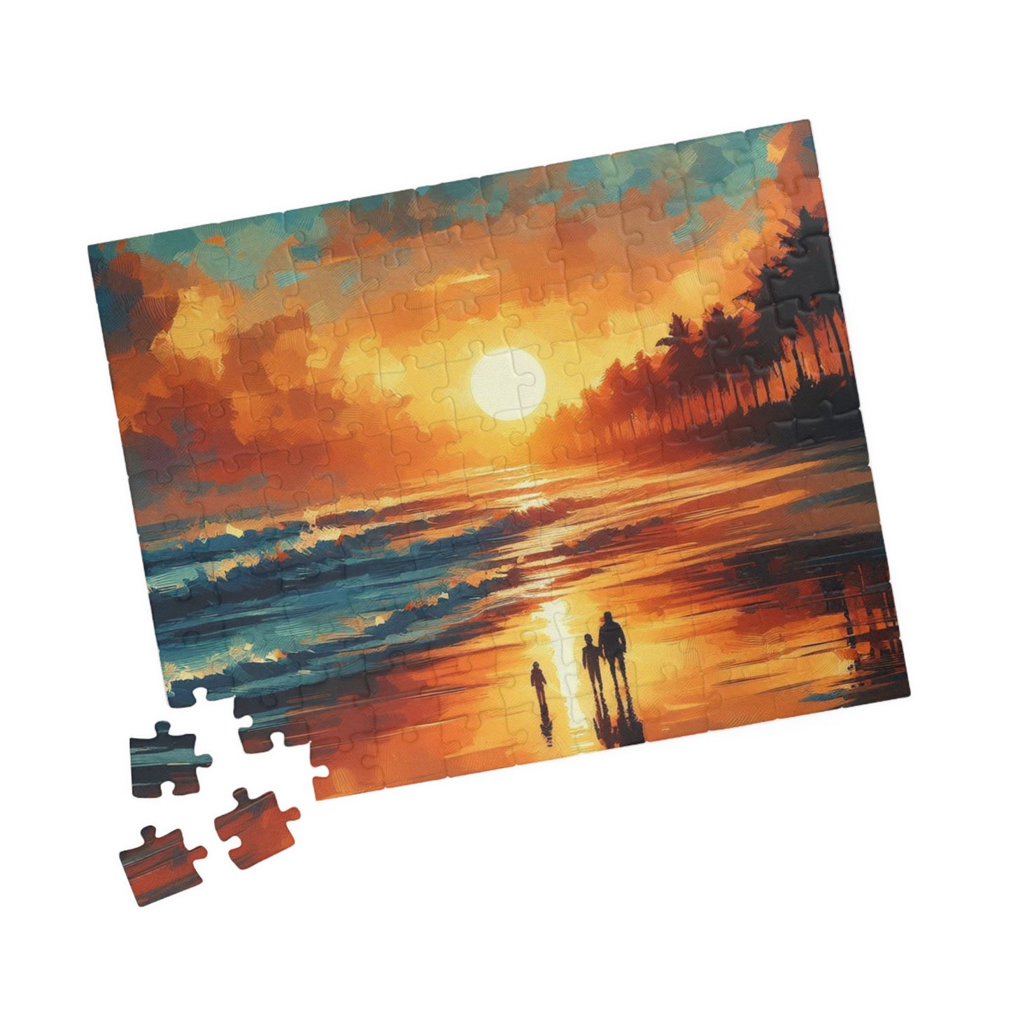 Impressionist Puzzle, Van-Gogh Inspired Jigsaw, Family on Beach at Sunrise, Brainteaser, Relaxation Activity, Great Gift