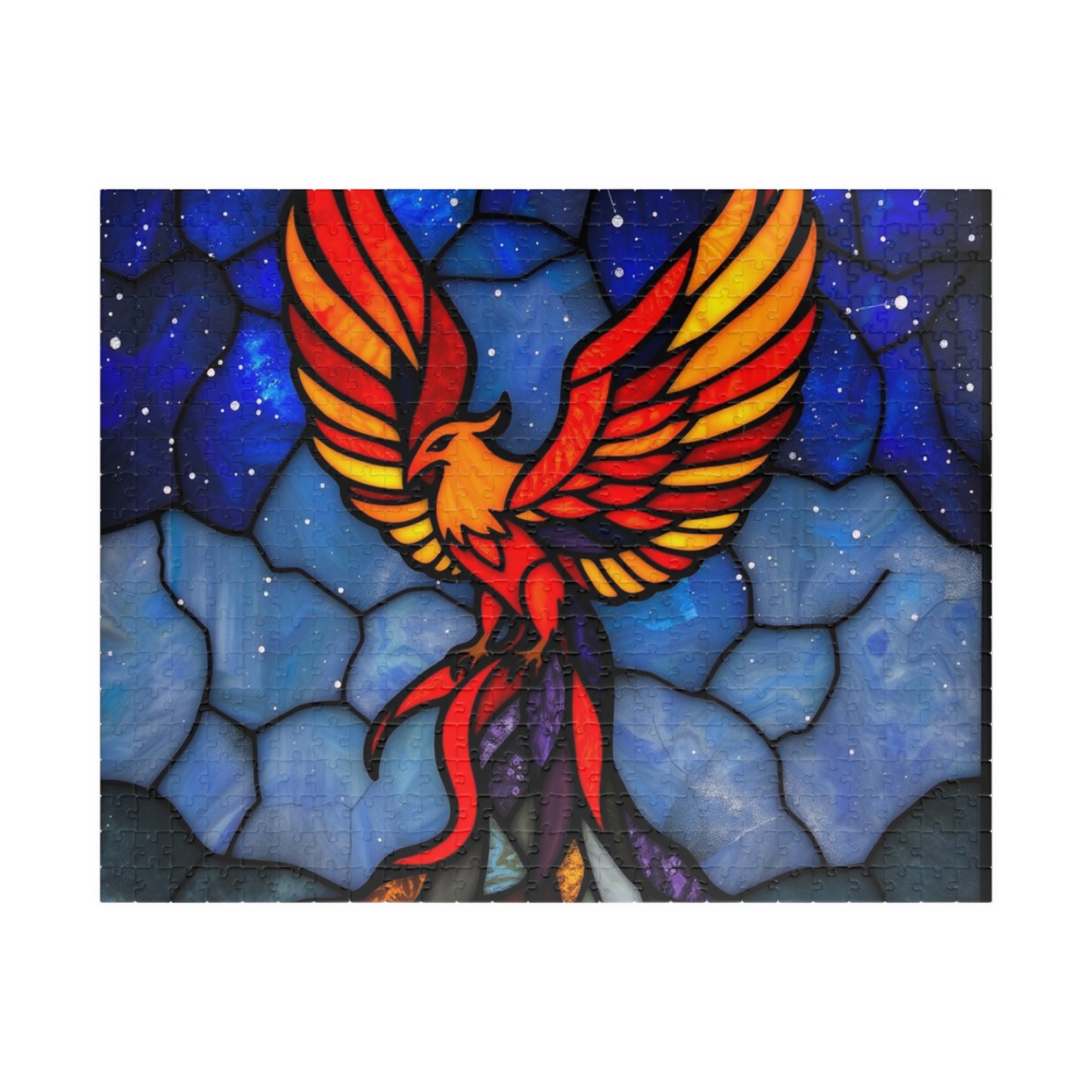 Puzzle Board Game - Phoenix Night Sky Stained Glass Jigsaw - Family Activity Toy Gift