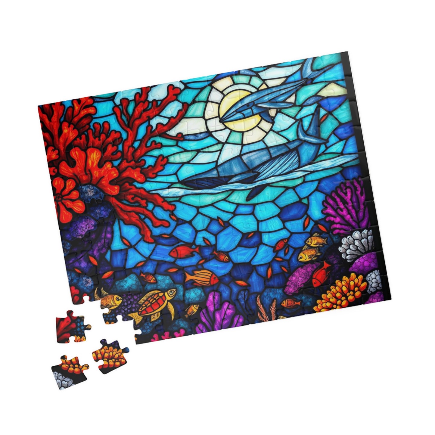 Puzzle, Underwater Stained Glass Scene, Nature Lover, Brain Teazer, Jigsaw, Mind Game, Holiday Gift, Relaxation Activity