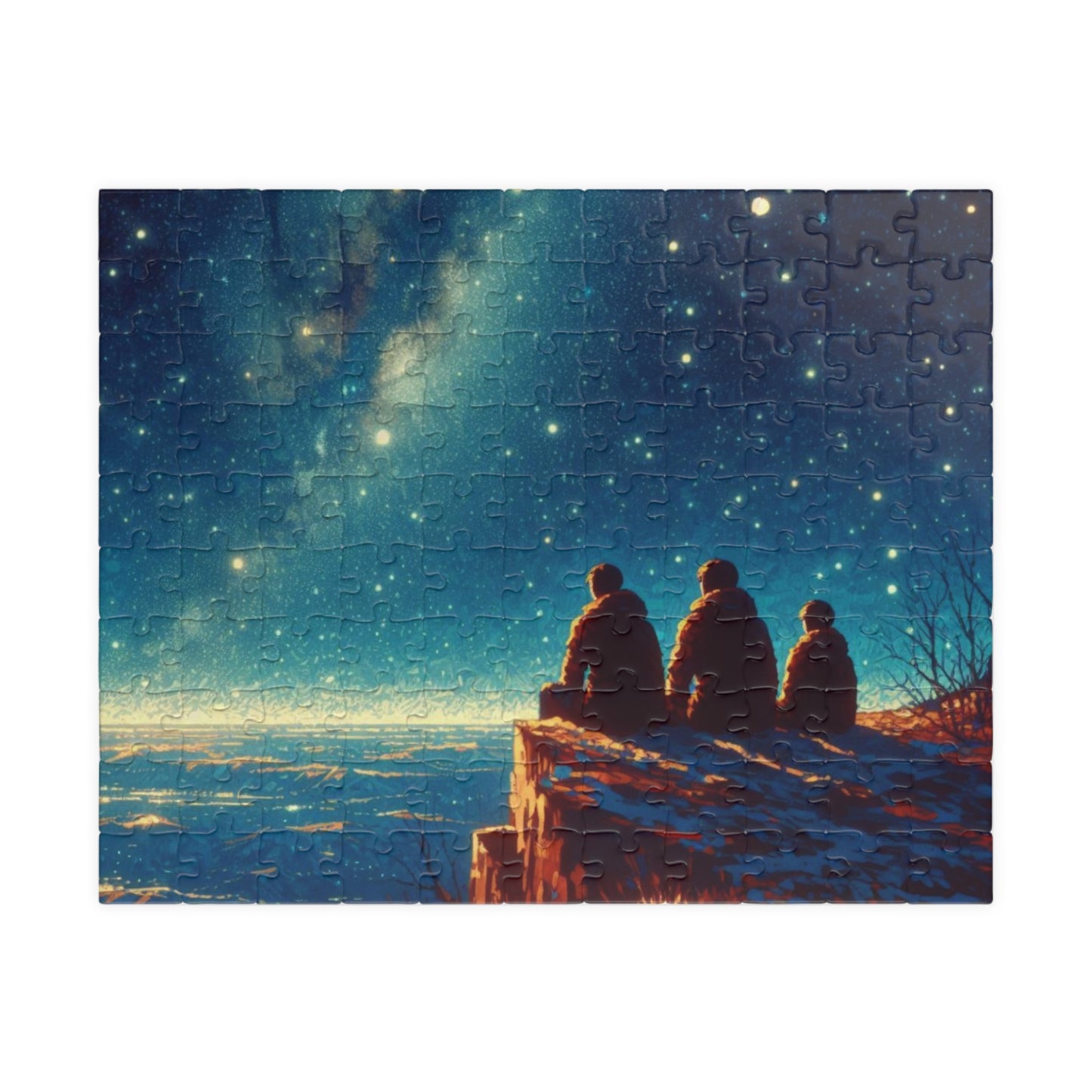 Impressionist Jigsaw, Family Staring at Sky Full of Stars, Van-Gogh Inspired Puzzle, Brainteaser, Relaxation Activity, Great Gift