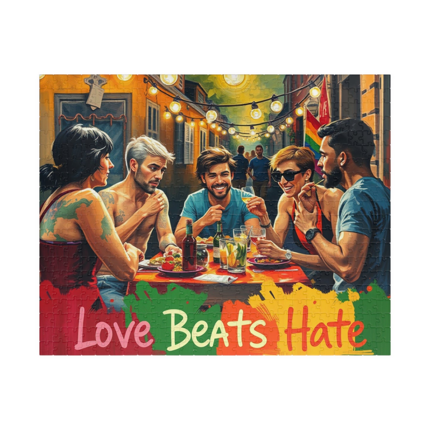 Puzzle, LGTQ Friendly Equality Design, Love Beats Hate Jigsaw, 110 252 520 1014 Piece, Rainbow Pride Game, Unique Gift, Family Activity